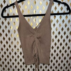 Dreamers by Debut Nude tan sweater v neck tank top crop top size L